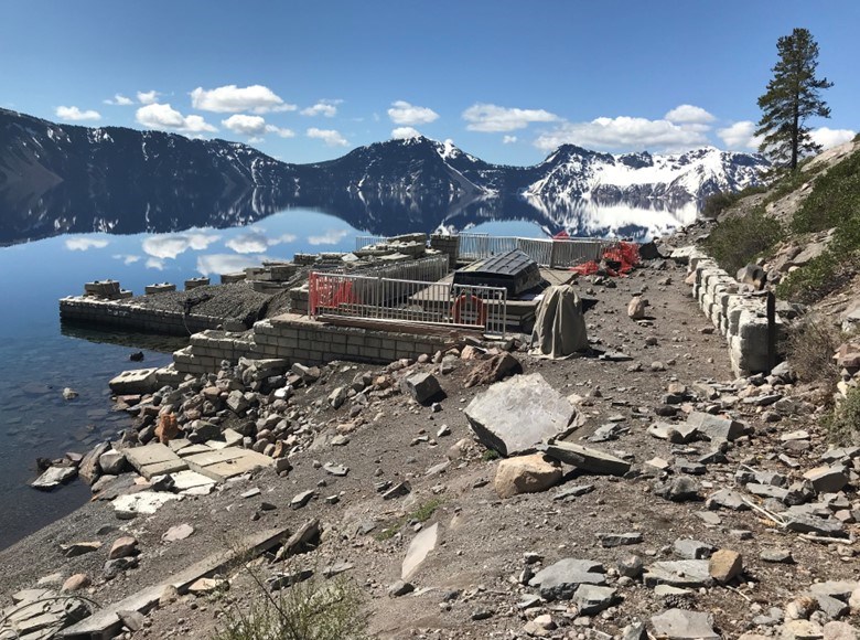 Rockfall at the marina. The area has become even more damaged since this photo.