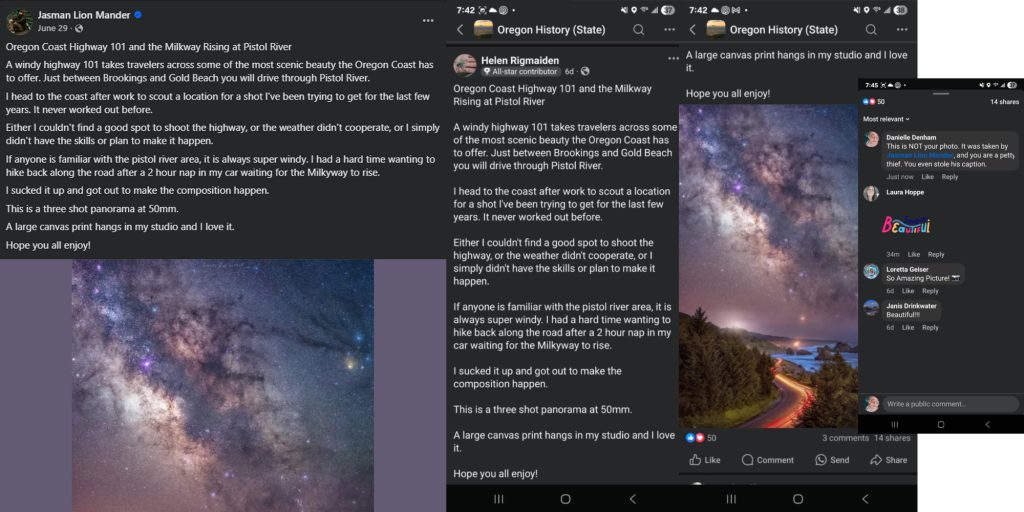 Facebook groups, Phishing Scams, Shill Accounts, Oregon History (State), I Love Oregon, cyber security, online safety, t-shirt selling scams, 2025, fake accounts, bot posting