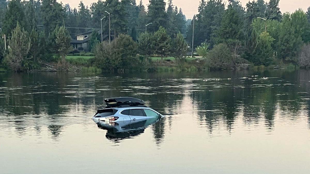 Subaru in the river, Bend Oregon