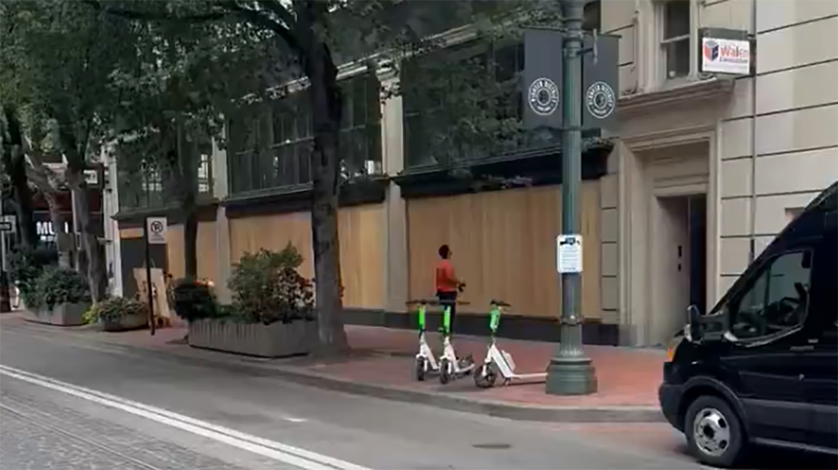 Boarded up windows downtown Portland