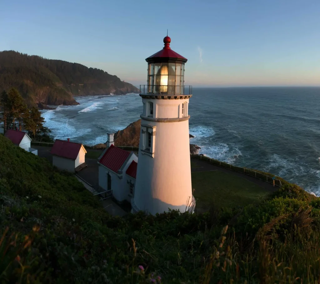 Heceta head lighthouse at sunset.
