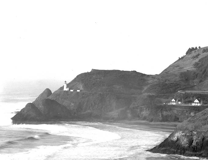 A black and white photo of Heceta Head in 1939.
