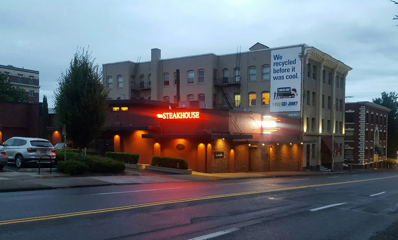 The exterior of the RingSide Steakhouse building in Portland, Oregon.