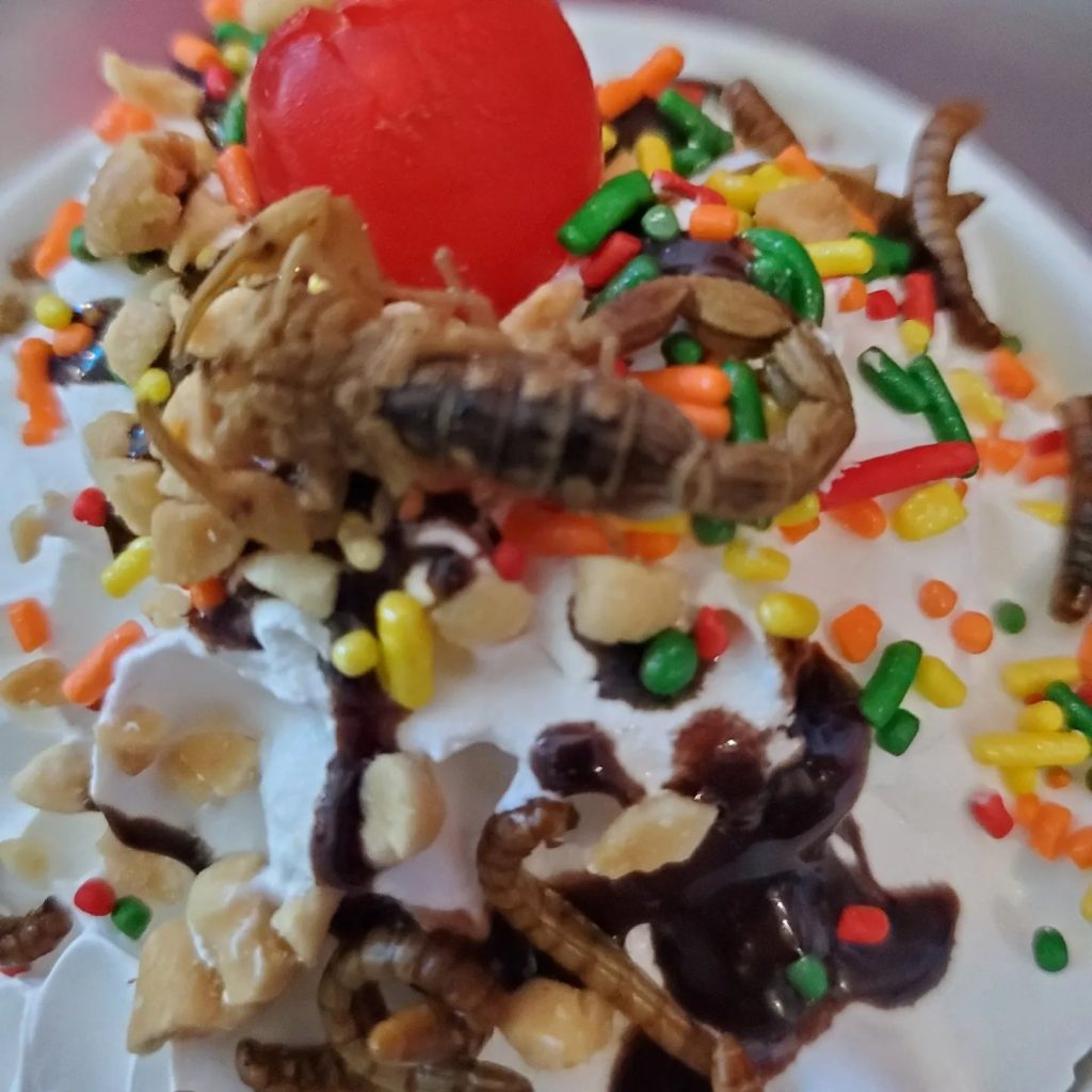 Real scorpions and worms on ice cream. Yuck.