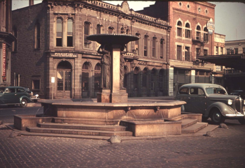 Portland history, Gilded Age, Oregon history, HBO The Gilded Age, Pittock Mansion, Henry Weinhard, Shanghai Tunnels, Old Town Portland, Oregon travel, historical Oregon, Vintage photograph, Skidmore Fountain, 1930s
