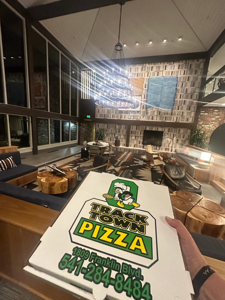 Pizza to go at Track Town Pizza in Eugene Oregon