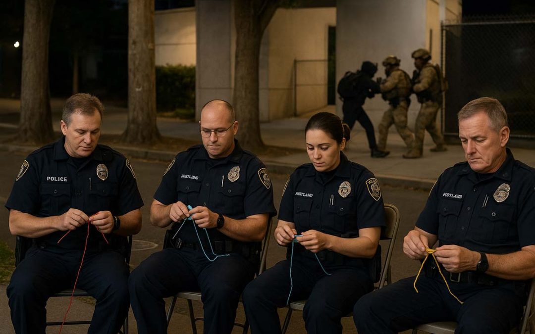 Portland Police Host Knitting Circle Across the Street While Feds Make Arrests at ICE Building