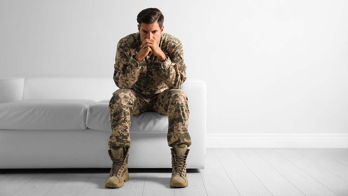 Sad National Guard troop