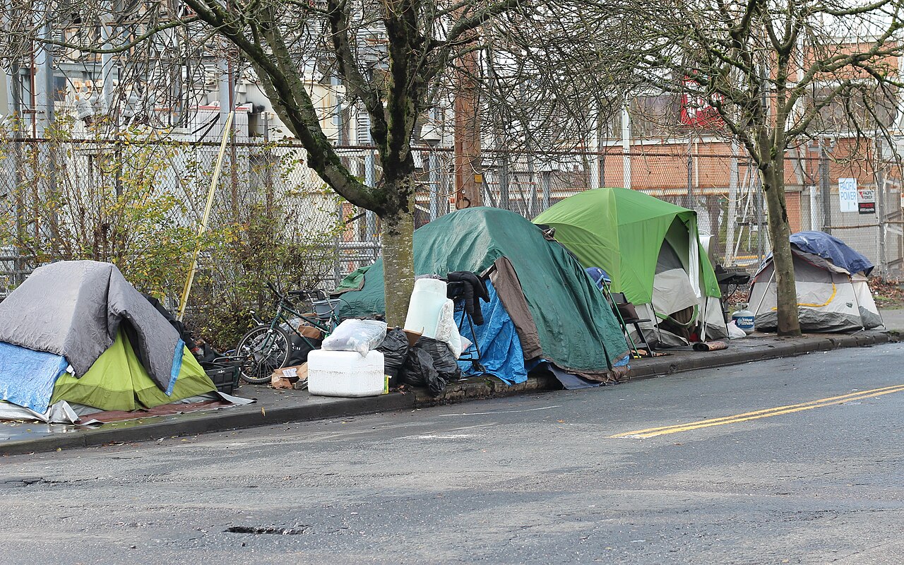 Tents line the street in Portland, Oregon