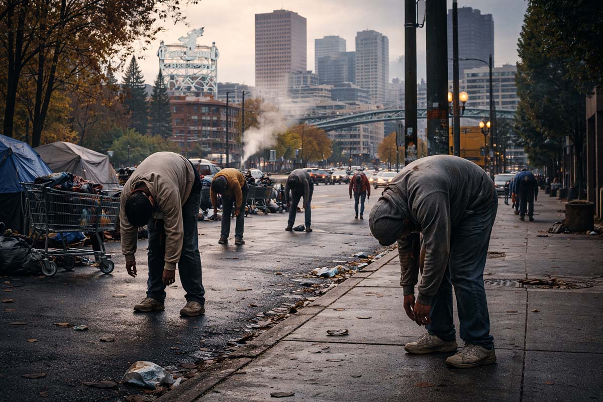pdx-yoga-scene People doing yoga downtown Portland