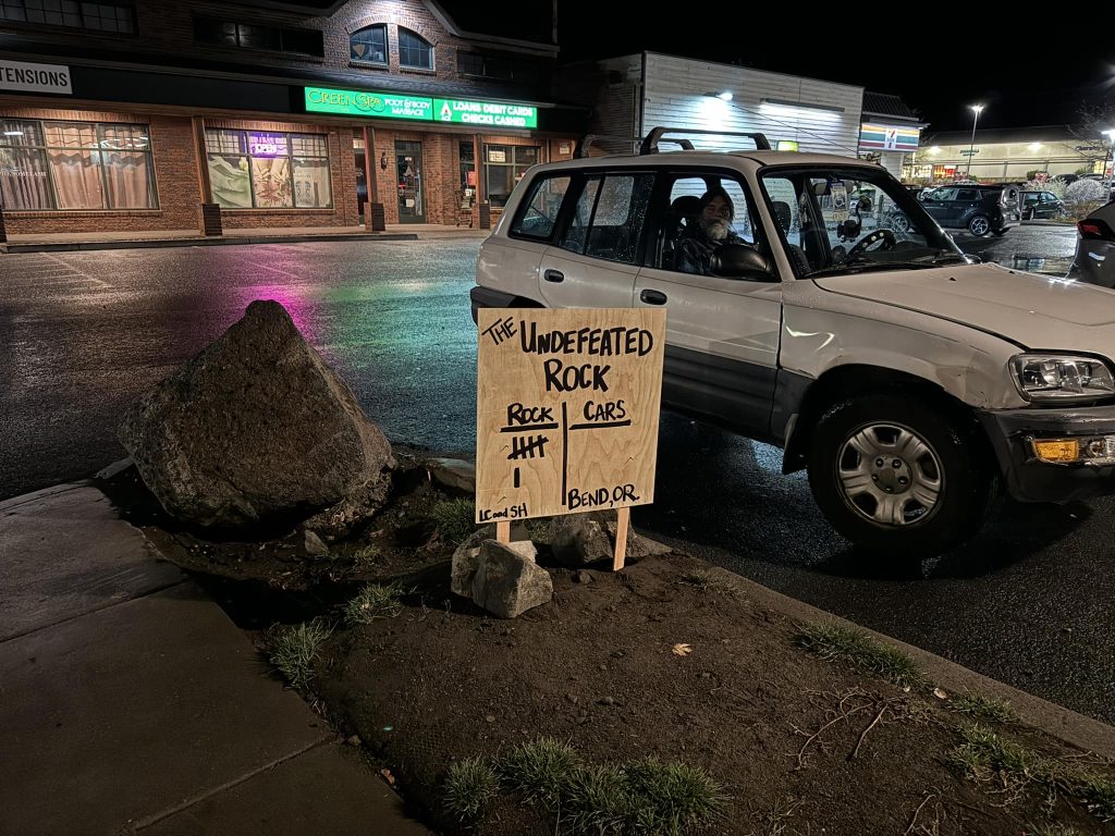 B.O.B., Bend Oregon, Big Obvious Boulder, Humor, Funny, Weird Oregon, Parking Lot Rock