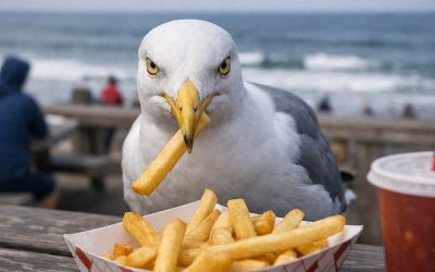 Seagull Maintains Unbroken Eye Contact While Committing Fry Theft