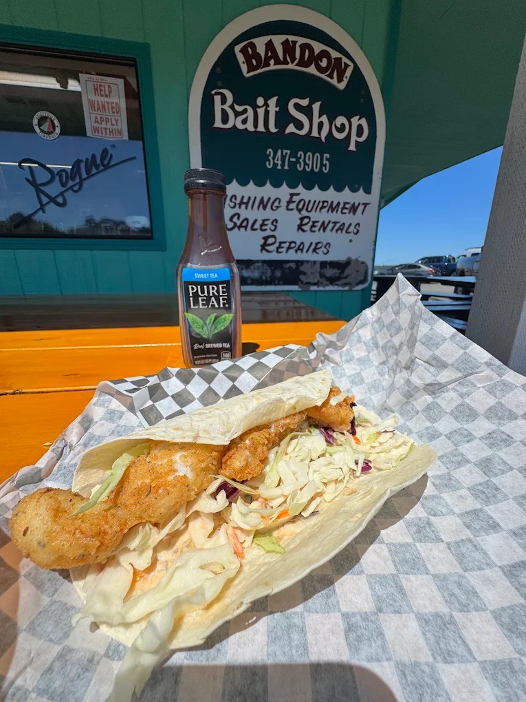 Fish served at Bandon Bait in Bandon, Oregon, featuring crispy battered seafood
