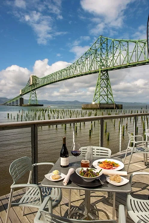 The deck at Bridgewater Bistro. It has stunning up close views of the bridge and river.