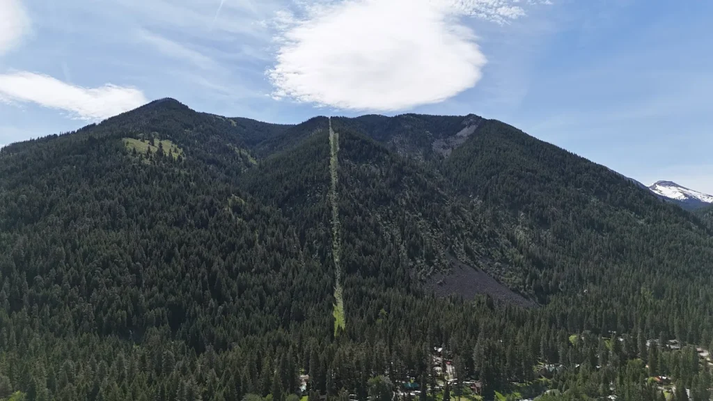 Photo from below Mount Howard of the tramway line.