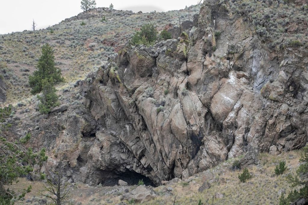 Exterior view of Cougar Mountain Cave in south-central Oregon, where 12,000-year-old woven plant fibers were found
