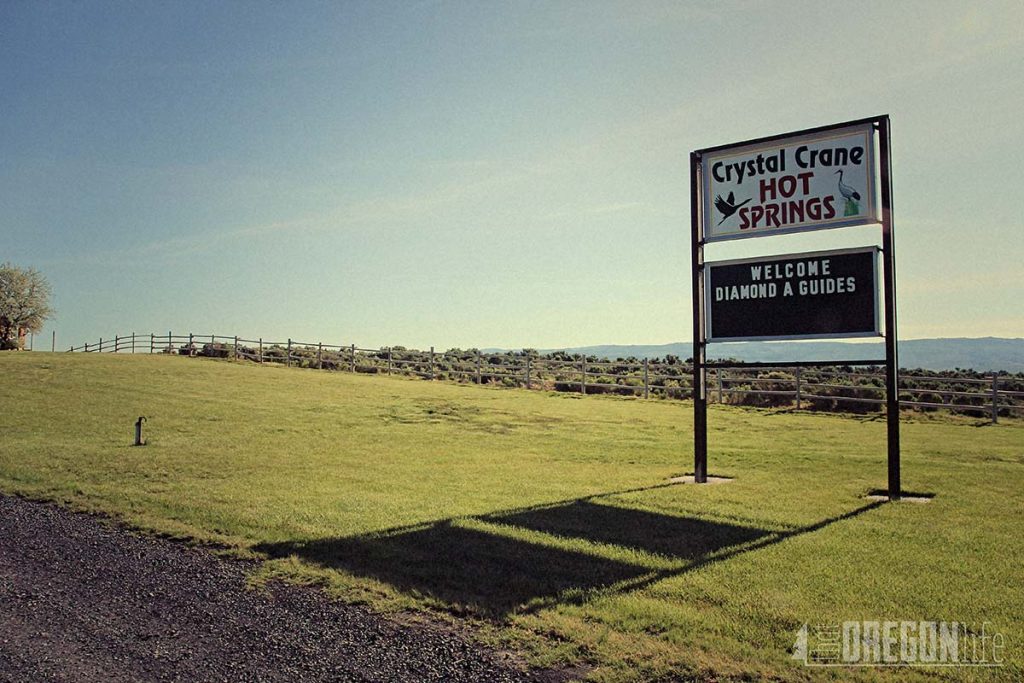 The welcome sign at crystal crane hot springs in Eastern Oregon