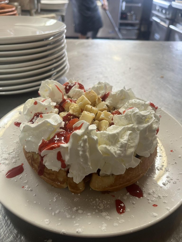Strawberry cheesecake waffles at Mandy's Family Restaurant in Oregon