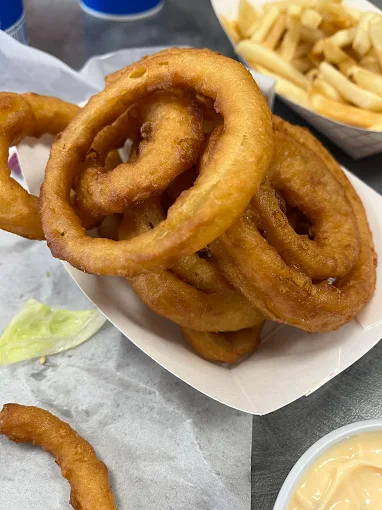 onion rings close up at local Oregon burger stand