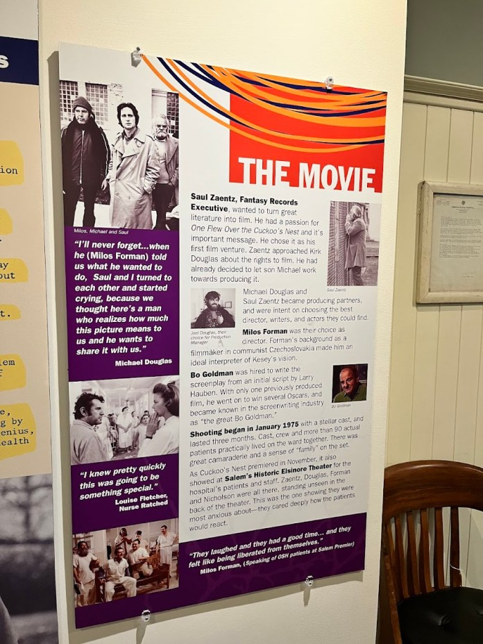 One Flew Over the Cuckoo’s Nest exhibit at OSH Museum in Salem Oregon featuring film history and connection to Oregon State Hospital