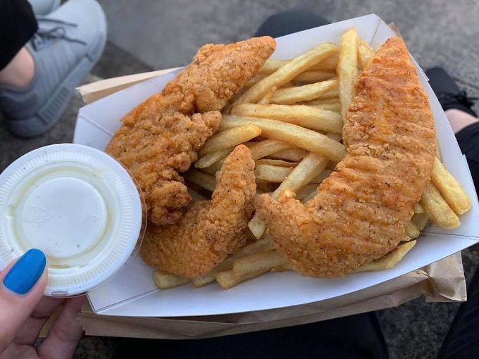 Crispy chicken strips and french fries with ranch at Mike’s Drive-In Milwaukie Oregon