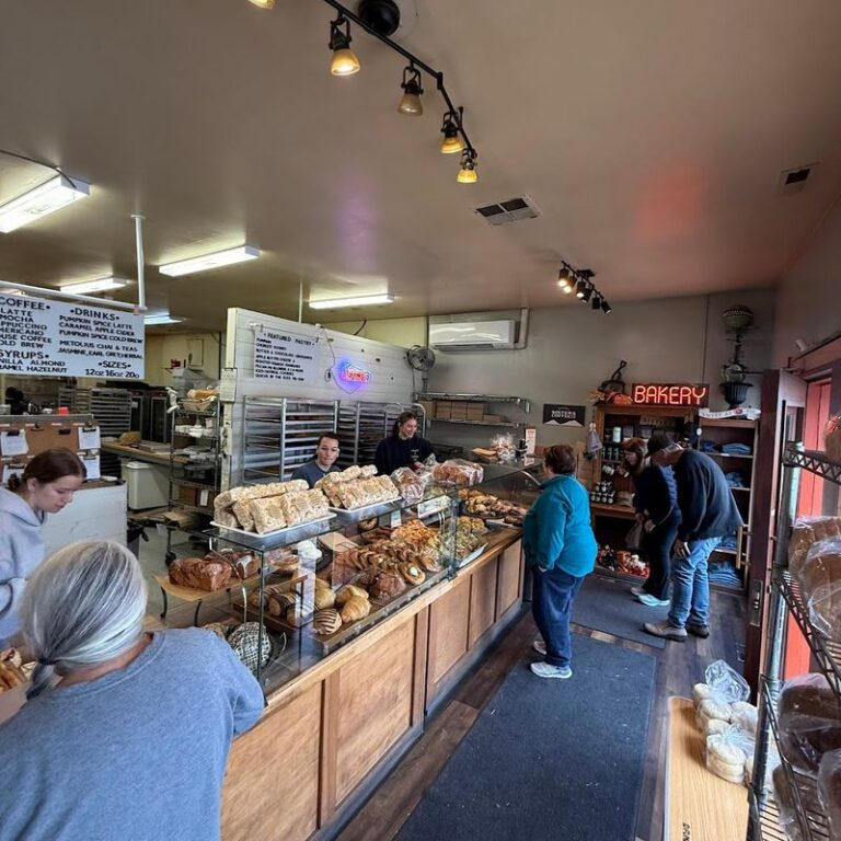 Artisan bakery spread with donuts, scones, bread, and desserts in Sisters Oregon