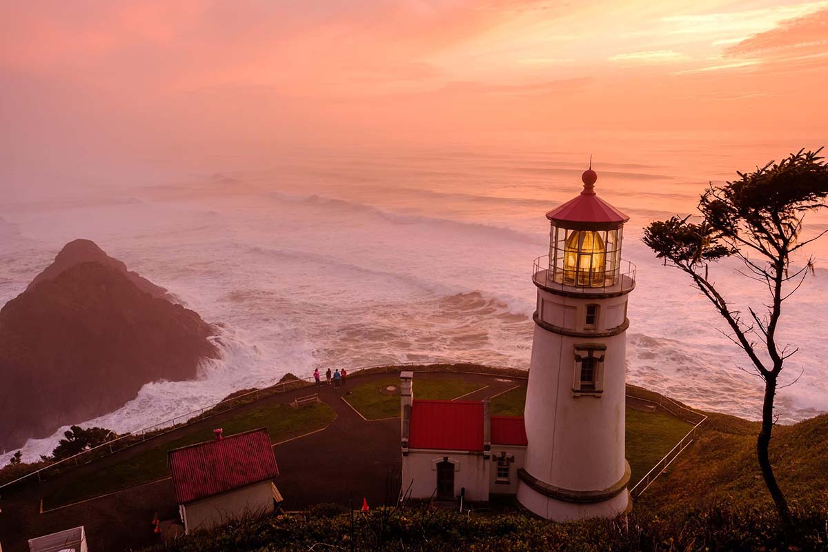 Heceta Head Lighthouse at sunset, built in 1892 Heceta Head Lighthouse