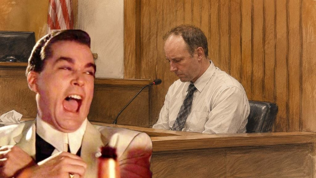 Courtroom illustration depicting Kenneth Voyles during the civil trial