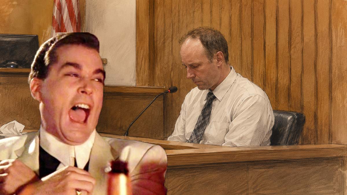 homeless-man-sues Courtroom illustration depicting Kenneth Voyles during the civil trial