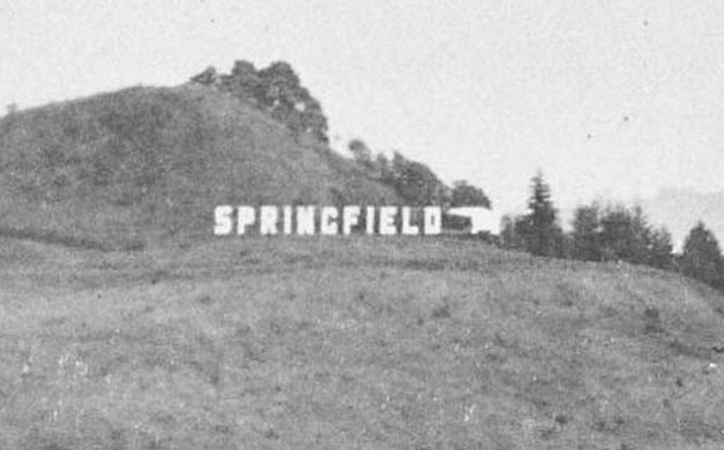 Springfield Oregon, Giant SPRINGFIELD sign, Forgotten History, Lost To Time, Location, Where Was It, Giant Finger Pointing, Railroad, Early 20th Century, 1910s, The Simpsons, Matt Groening, Rare Photos, Deep Dive, Lane County, Pacific Northwest, PNW, Willamette Heights