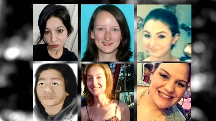 Composite photographs of six women whose deaths in the Portland, Oregon area were under investigation in 2023.