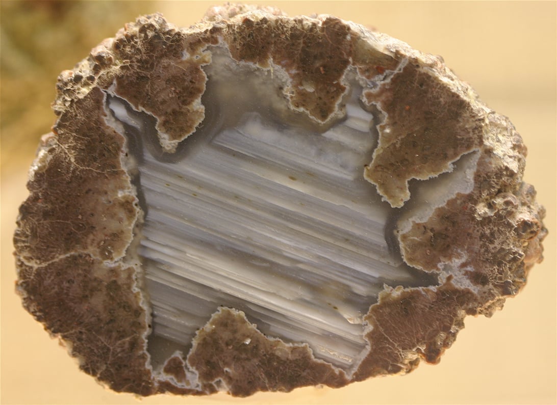 Cross-section of an Oregon thunderegg with a banded interior