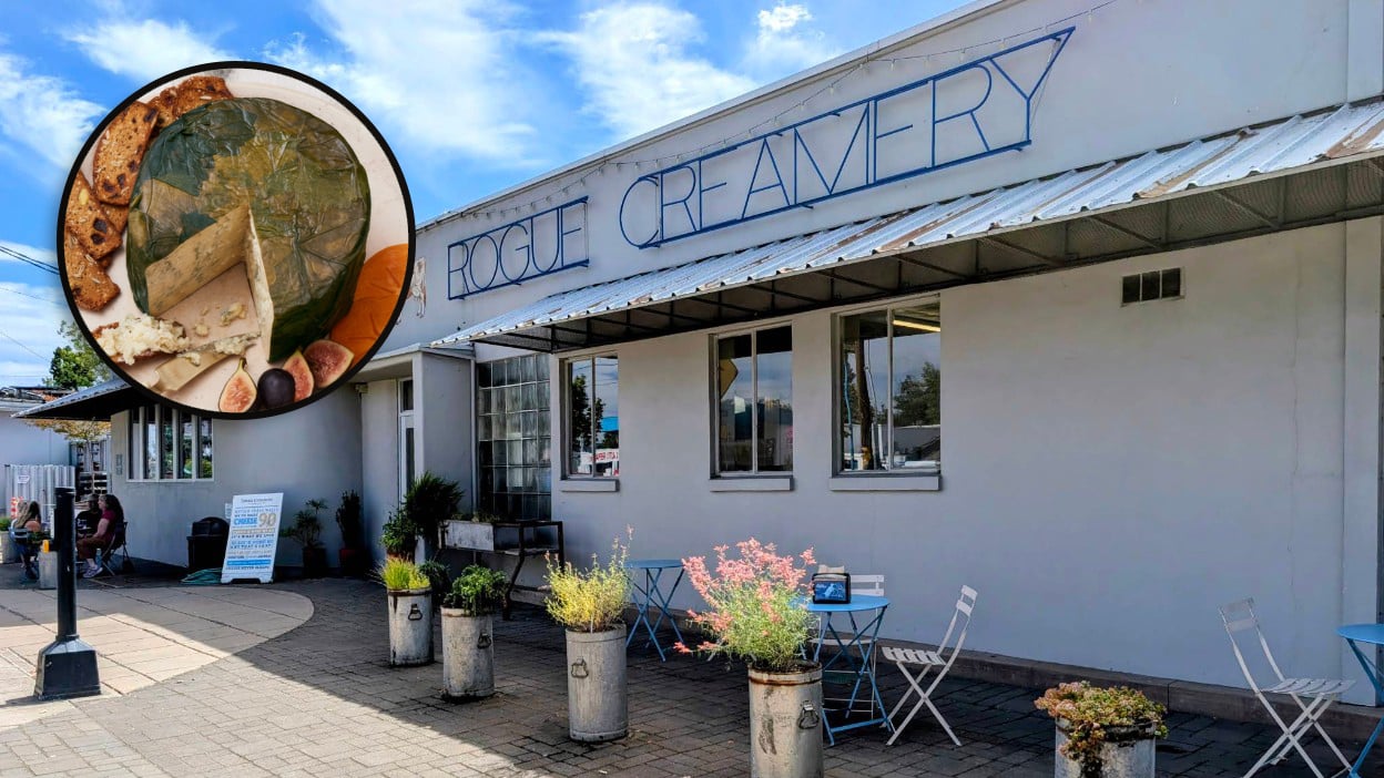Screenshot 2026-10-21 134453–cover Rogue Creamery, Central Point Oregon, Rogue Blue Cheese, Best in the World, Gold Winner, International Competition, Where to Buy, Support Local, Made Right Here, Pear Brandy Soaked, Wrapped in Grape Leaves, Organic, Food Lovers, World Cheese Awards