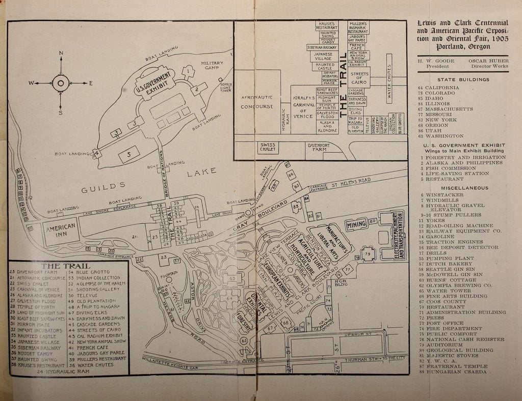 Lewis and Clark Centennial Exposition, portland oregon, 1905, history, worlds fair, guilds lake, NW Industrial District, surviving structures, where was it, sacajawea statue, mcmenamins st. johns, interesting, PDX stories, forestry center fire, construction, old maps