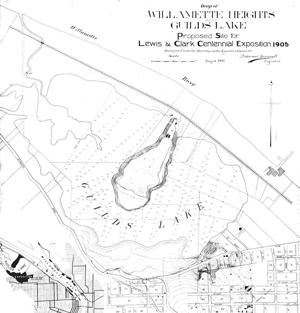 Lewis and Clark Centennial Exposition, portland oregon, 1905, history, worlds fair, guilds lake, NW Industrial District, surviving structures, where was it, sacajawea statue, mcmenamins st. johns, interesting, PDX stories, forestry center fire, construction, old maps