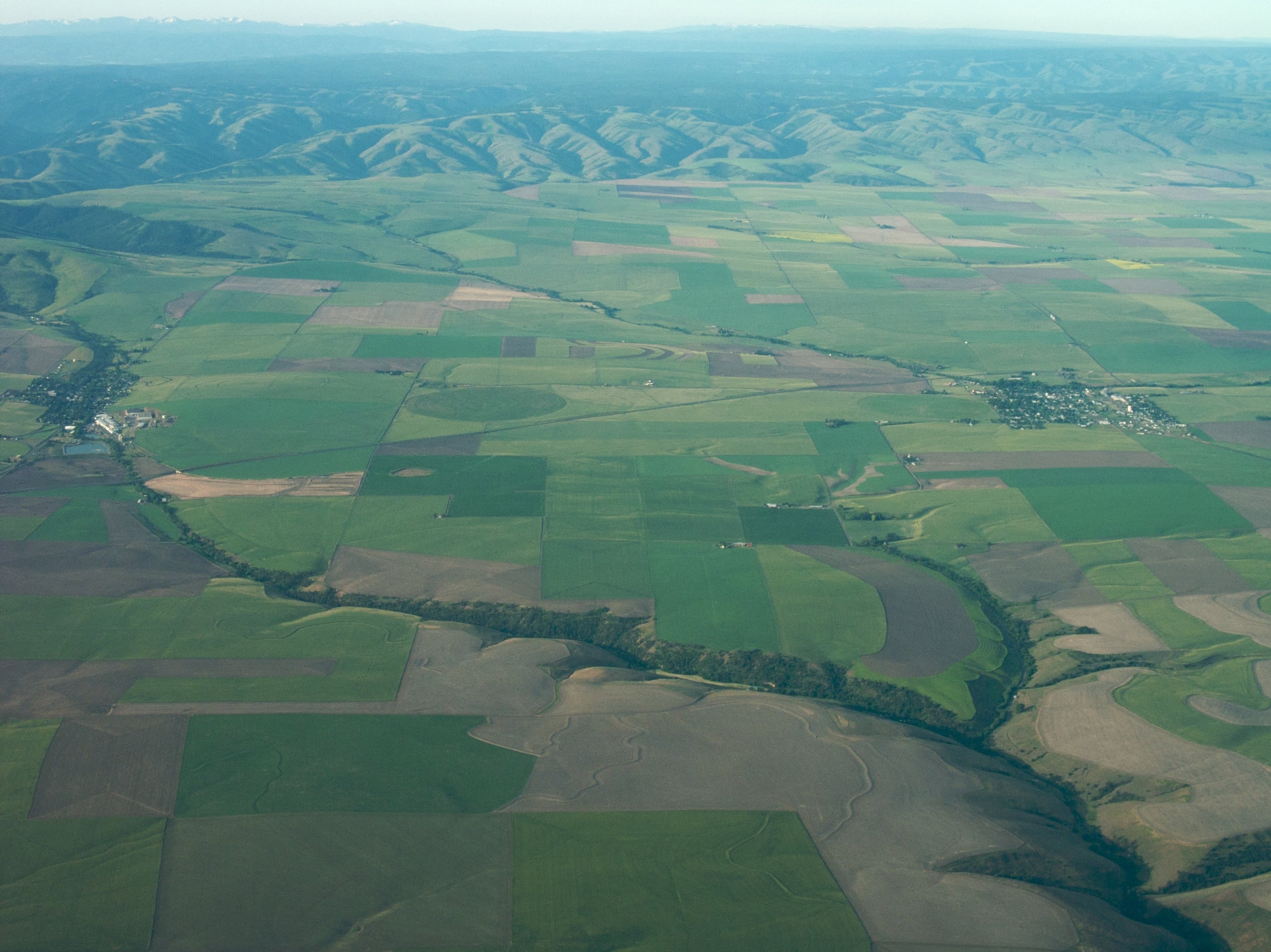 An aerial view of the agricultural landscape around Weston and Athena in Eastern Oregon