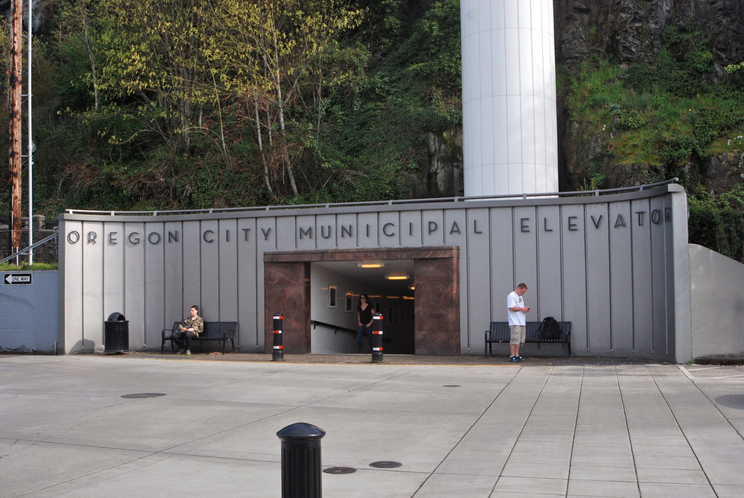 Oregon City Municipal Elevator entrance at the base of the bluff