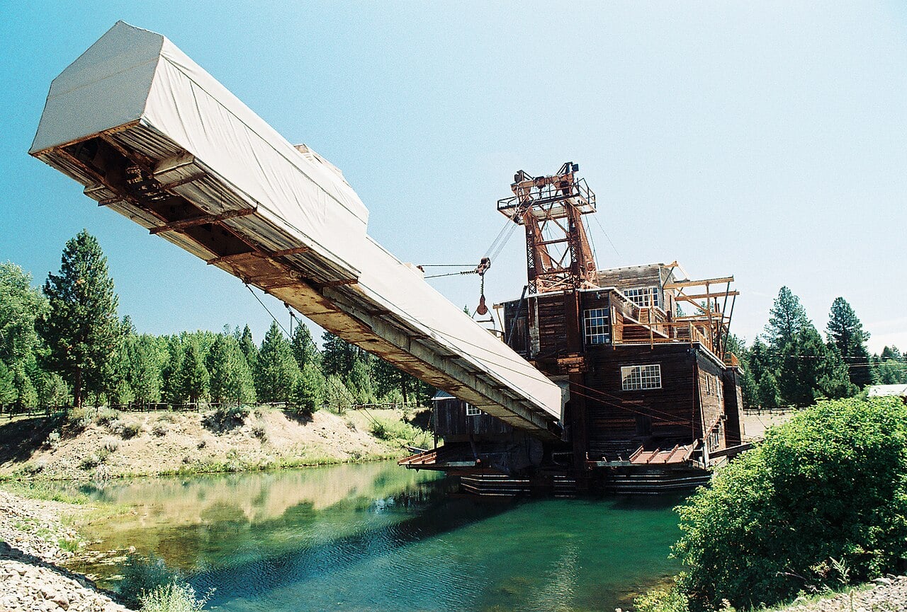 Sumpter Valley Gold Dredge and gravel tailings in eastern Oregon