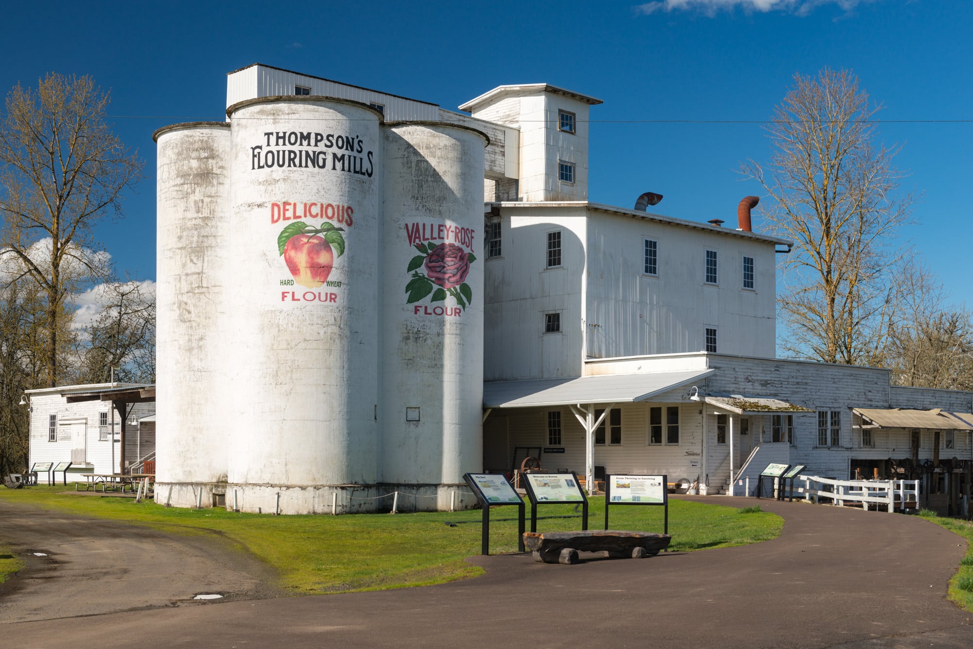 mill entry and sign at Thompson's Mills State Heritage Site near Shedd, Oregon