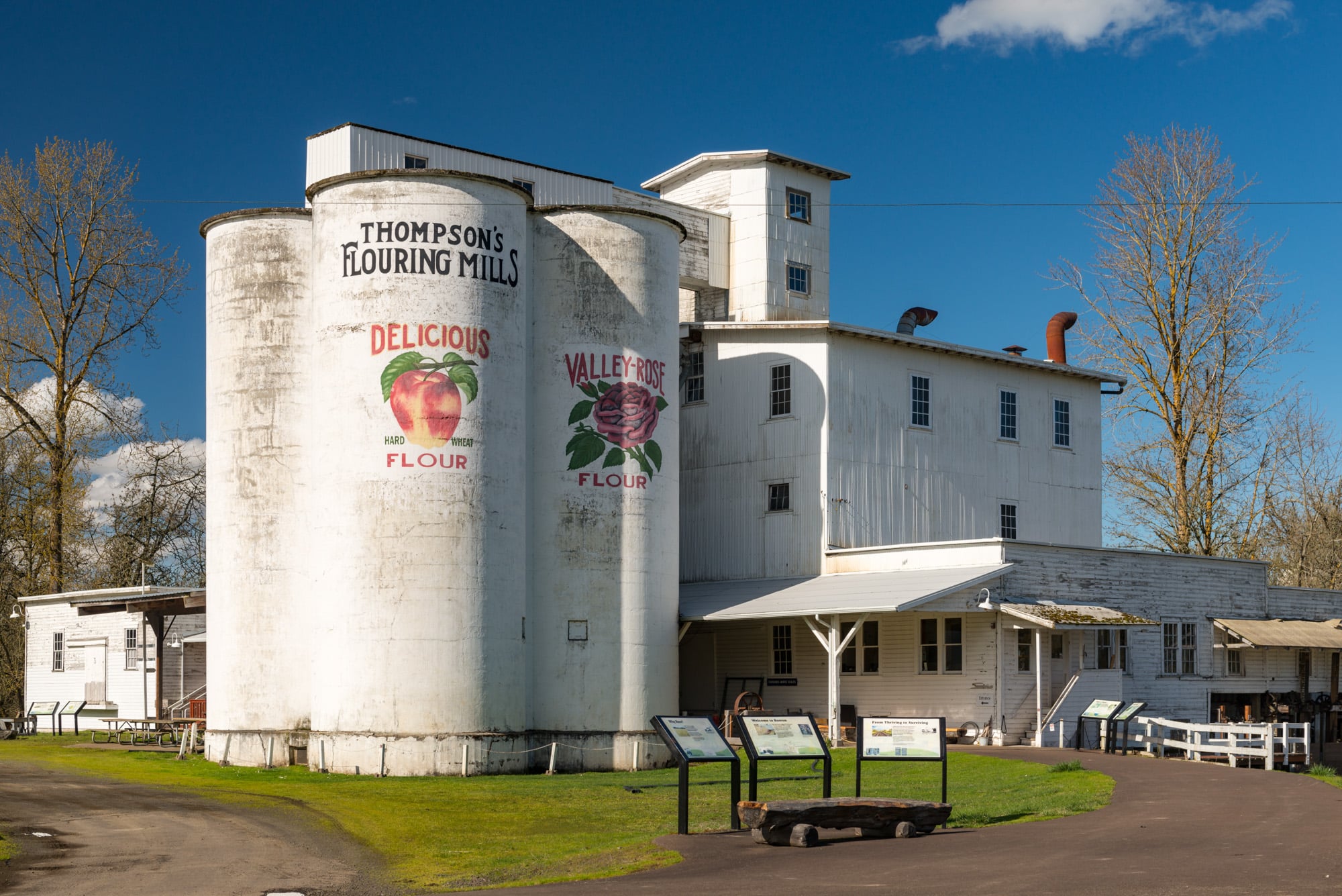 mill and autumn trees at Thompson's Mills State Heritage Site near Shedd, Oregon