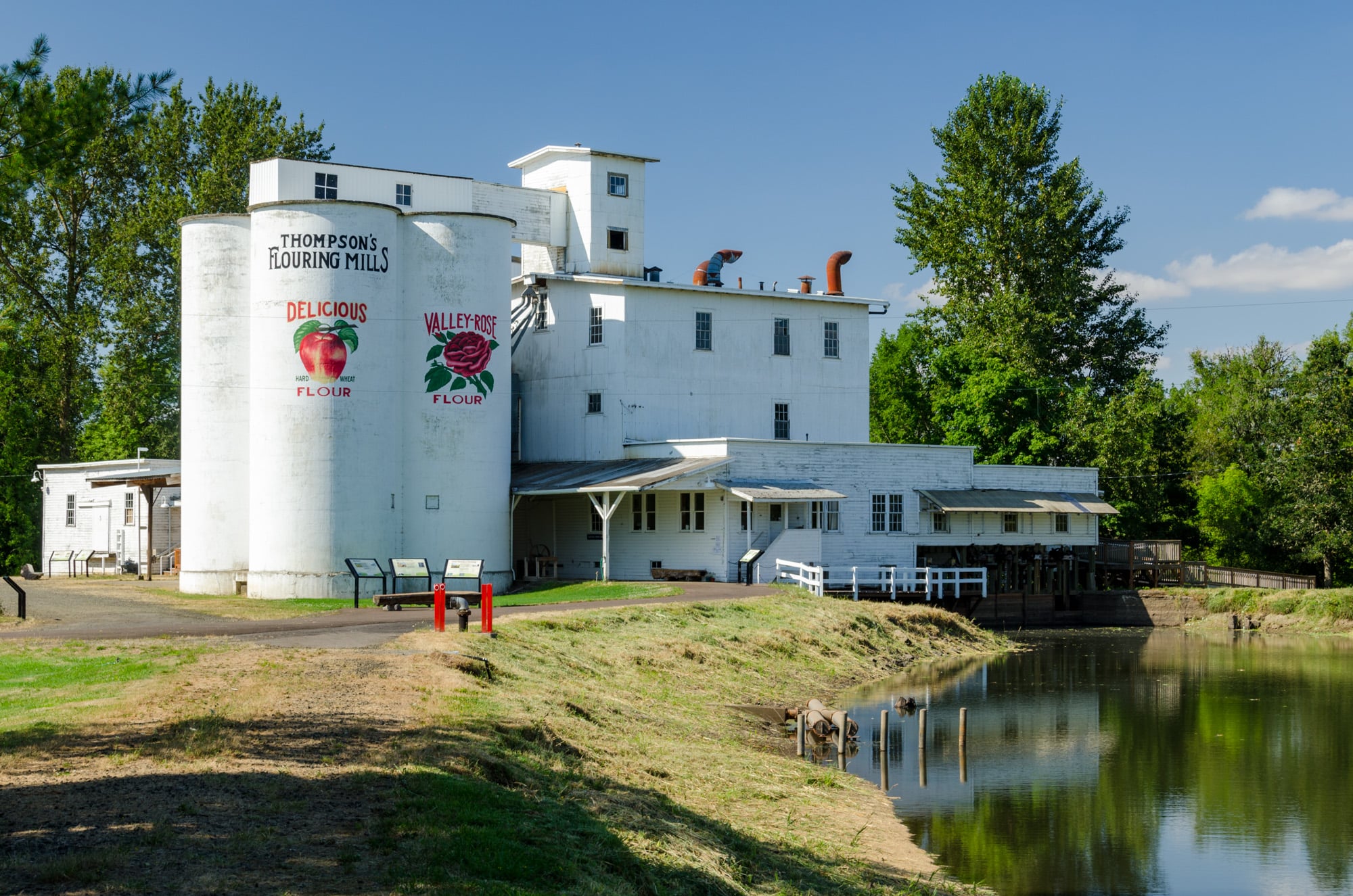flour silos and mill at Thompson's Mills State Heritage Site near Shedd, Oregon
