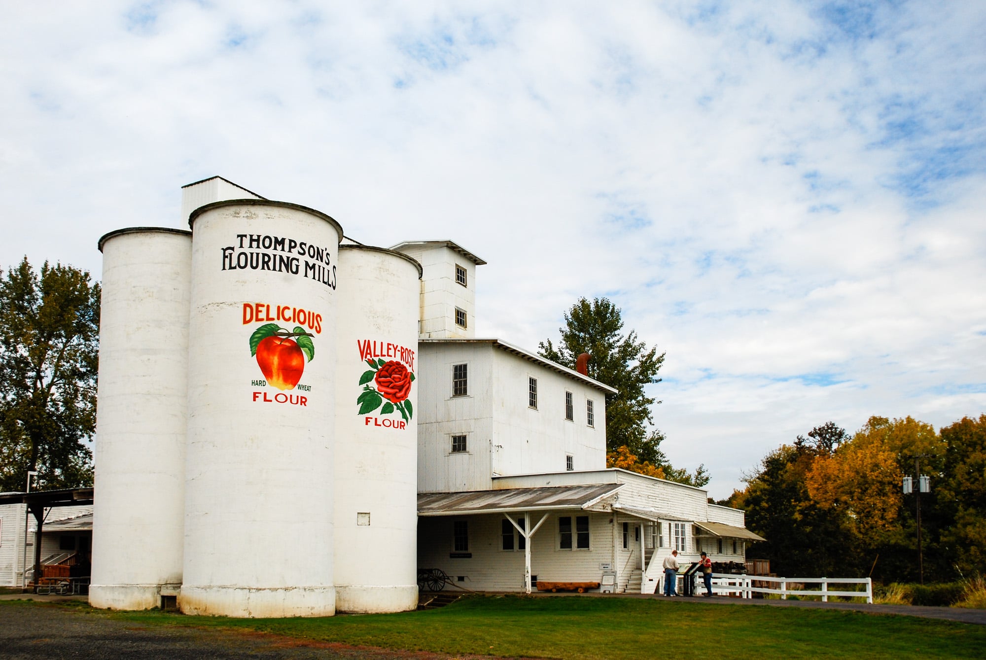 Grain silos at Thompson's Mills State Heritage Site near Shedd, Oregon